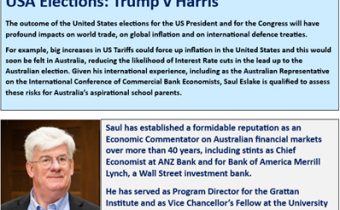 Webinar with Saul Eslake will focus on the impact of the US Presidential Election on the Australian economy.